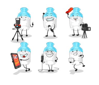 the bottle of milk technology group character. cartoon mascot vector