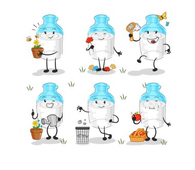 the bottle of milk save the earth group. cartoon mascot