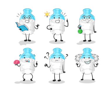 the bottle of milk thinking group character. cartoon mascot vector