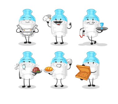 the bottle of milk restaurant group character. cartoon mascot vector
