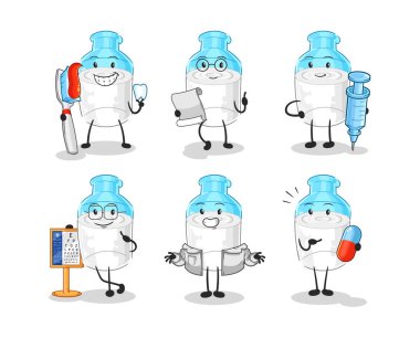 the bottle of milk doctor group character. cartoon mascot vector