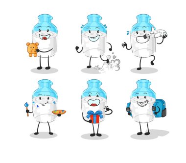 the bottle of milk children group character. cartoon mascot vector