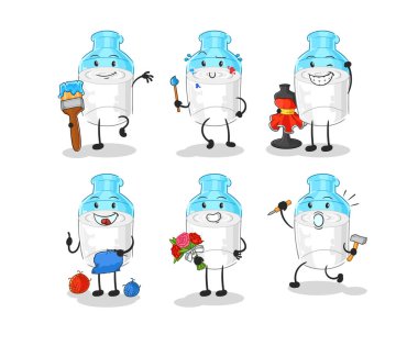 the bottle of milk artist group character. cartoon mascot vector