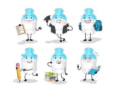 the bottle of milk education set character. cartoon mascot vector