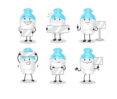 the bottle of milk holding board group character. mascot vector