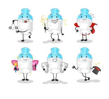 the bottle of milk magic group character. cartoon mascot vector