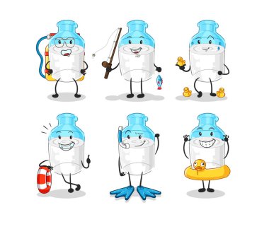 the bottle of milk water activity group. cartoon mascot vector
