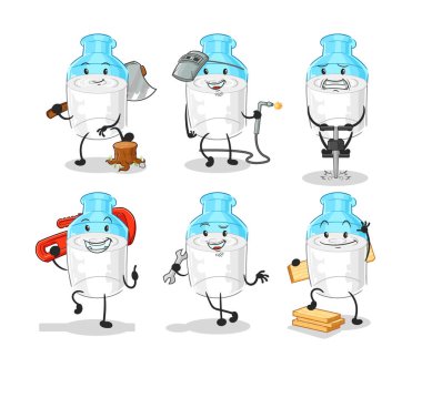 the bottle of milk worker set character. cartoon mascot vector
