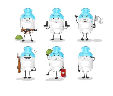 the bottle of milk troops character. cartoon mascot vector