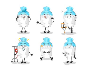 the bottle of milk sick group character. cartoon mascot vector
