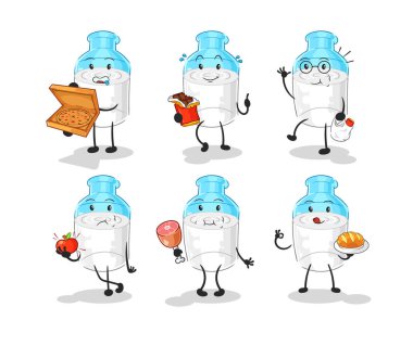 the bottle of milk food set character. cartoon mascot vector