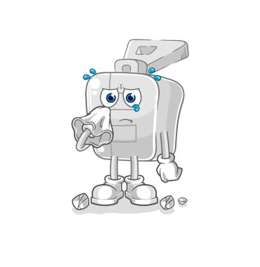 the zipper cry with a tissue. cartoon mascot vector
