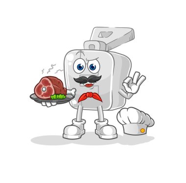 the zipper chef with meat mascot. cartoon vector