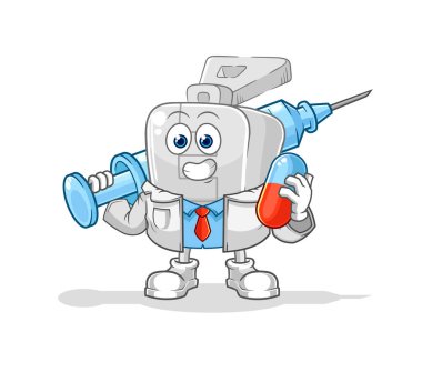 the zipper doctor holding medichine and injection