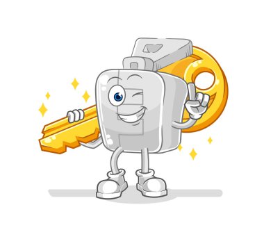 the zipper carry the key mascot. cartoon vector