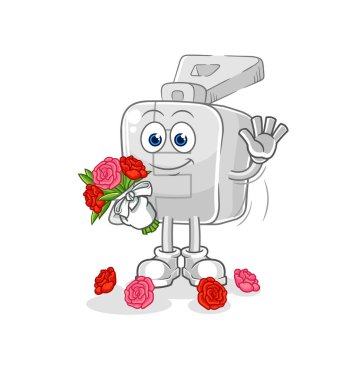 the zipper with bouquet mascot. cartoon vector