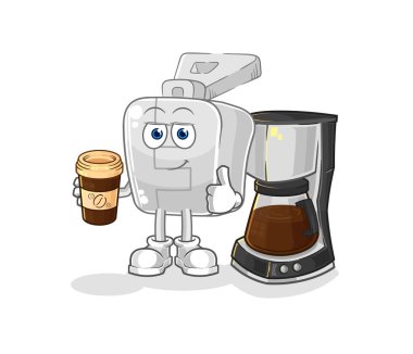 the zipper drinking coffee illustration. character vector