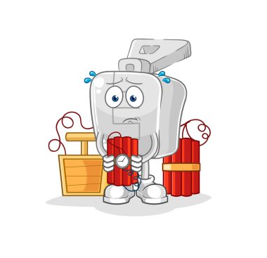the zipper holding dynamite character. cartoon mascot vector