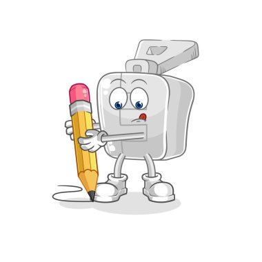 the zipper write with pencil. cartoon mascot vector