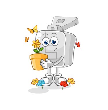 the zipper with a flower pot. character vector