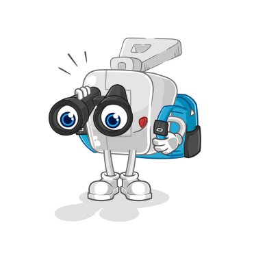 the zipper with binoculars character. cartoon mascot vector