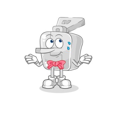 the zipper lie like Pinocchio character. cartoon mascot vector