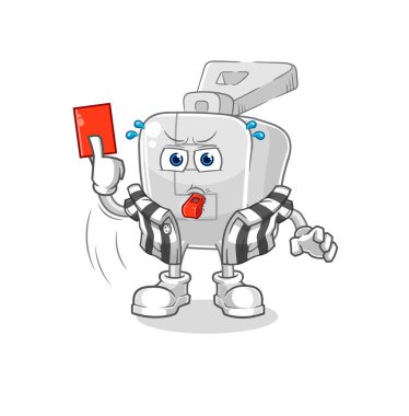 the zipper referee with red card illustration. character vector