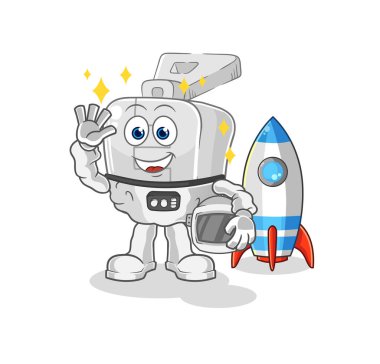 the zipper astronaut waving character. cartoon mascot vector