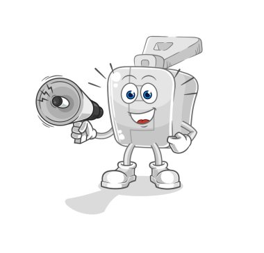 the zipper holding hand loudspeakers vector. cartoon character