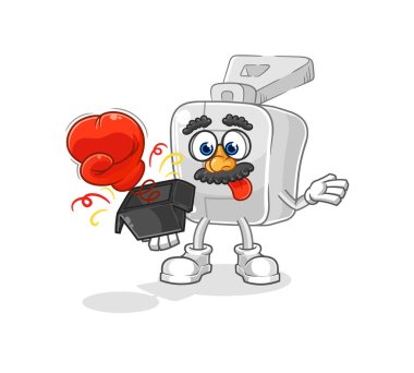 the zipper prank glove in the box. cartoon mascot