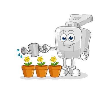 the zipper watering the flowers mascot. cartoon vector