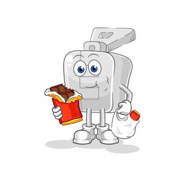 the zipper eat chocolate mascot. cartoon vector