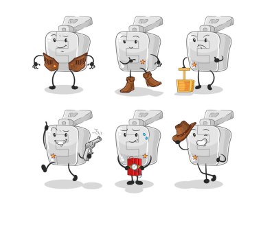 the zipper cowboy group character. cartoon mascot vector