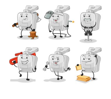 the zipper worker set character. cartoon mascot vector