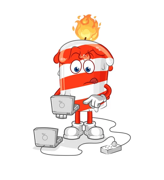 Birthday Candle Laptop Mascot Cartoon Vector — Stock Vector