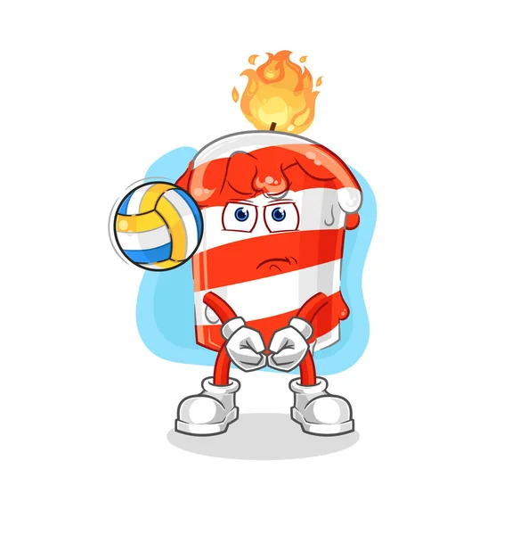 Birthday Candle Play Volleyball Mascot Cartoon Vector — Stock Vector