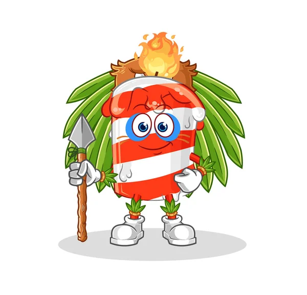 Birthday Candle Tribal Man Mascot Cartoon Vector — Vettoriale Stock