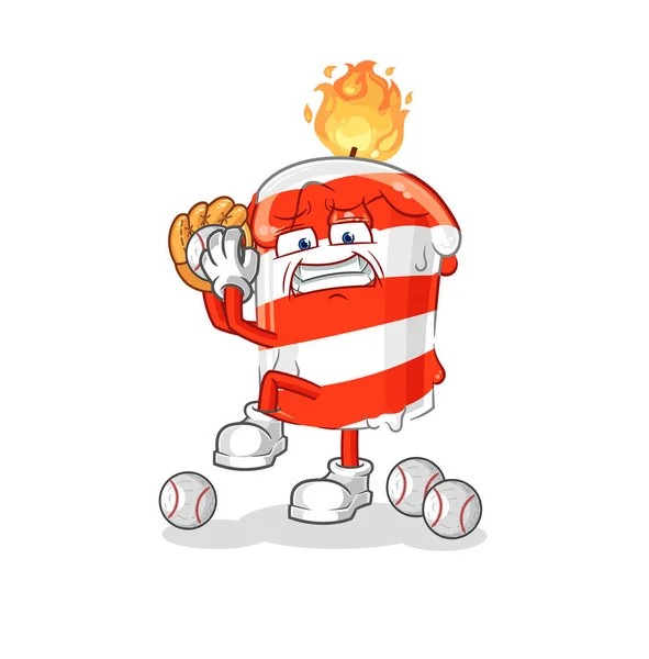 Birthday Candle Baseball Pitcher Cartoon Cartoon Mascot Vector — Stock Vector