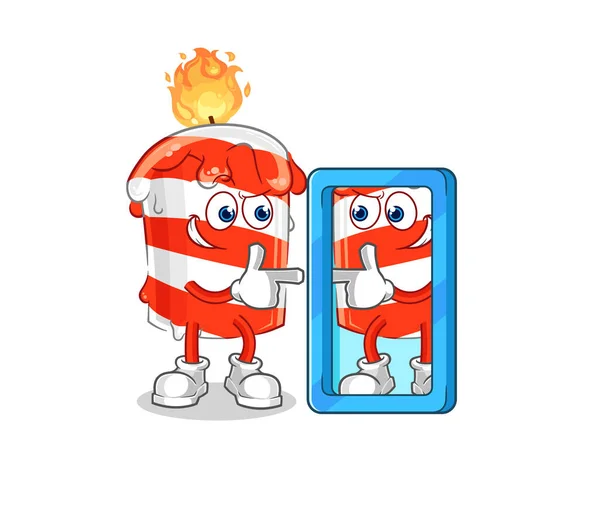 Birthday Candle Looking Mirror Cartoon Cartoon Mascot Vector — Stock Vector