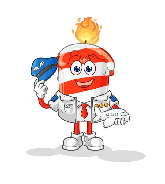 Birthday Candle Pilot Mascot Cartoon Vector — ストックベクタ