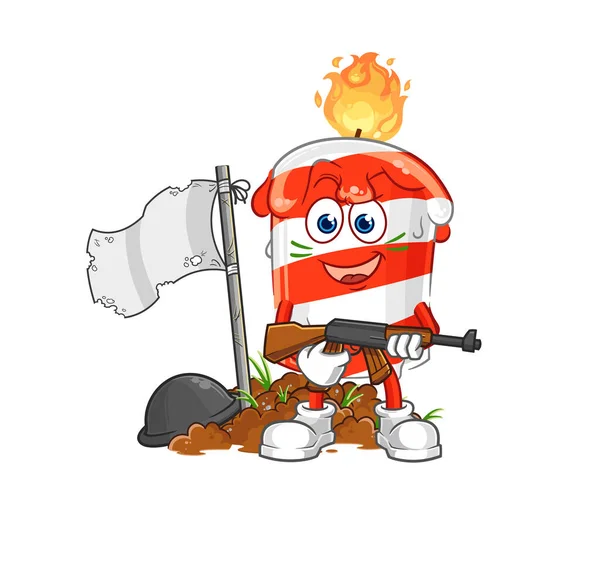 Birthday Candle Army Character Cartoon Mascot Vector — Stock Vector