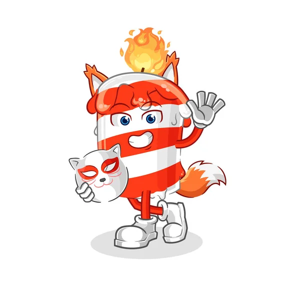 Birthday Candle Japanese Fox Character Cartoon Mascot — Vetor de Stock