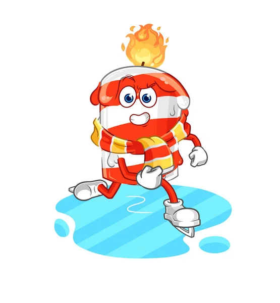 Birthday Candle Ice Skiing Cartoon Character Mascot Vector — Vettoriale Stock