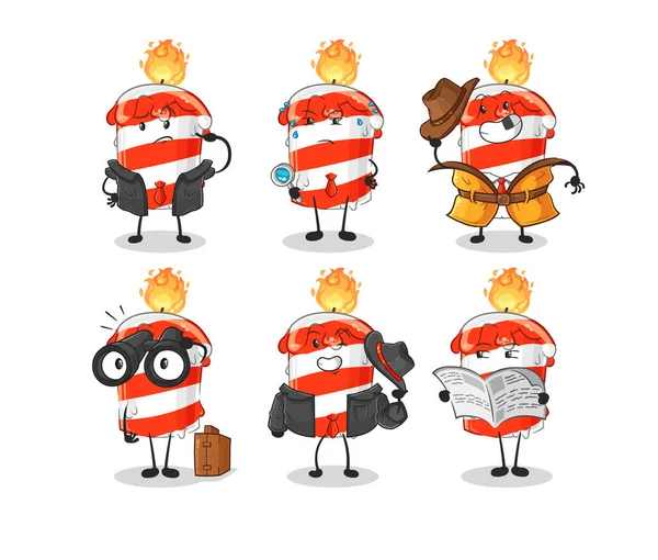 Birthday Candle Detective Group Character Cartoon Mascot Vector — Stock Vector