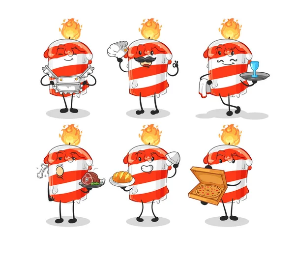 Birthday Candle Restaurant Group Character Cartoon Mascot Vector — Stock Vector