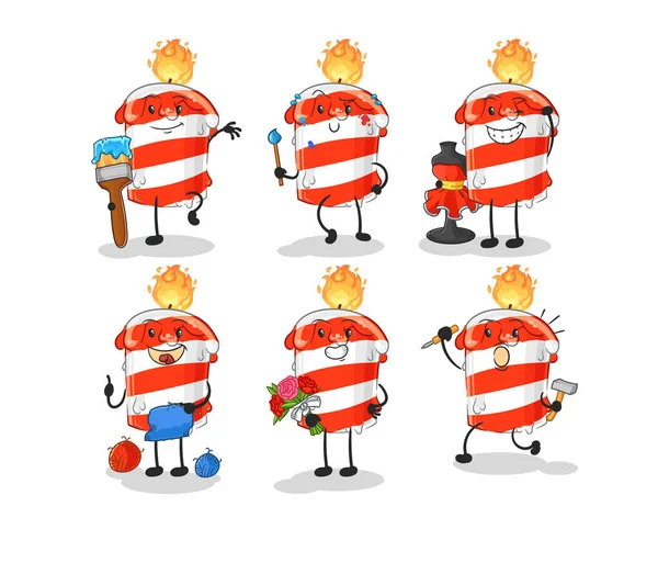 Birthday Candle Artist Group Character Cartoon Mascot Vector — Stock Vector