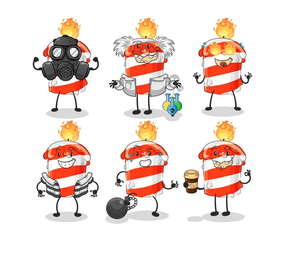 Birthday Candle Villain Group Character Cartoon Mascot Vector — Stock Vector