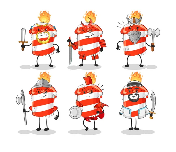 Birthday Candle Warrior Group Character Cartoon Mascot Vector — Stock Vector