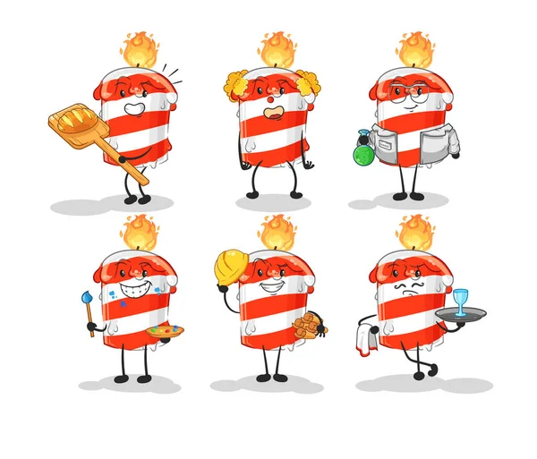 Birthday Candle Profession Set Character Cartoon Mascot Vector — Stock Vector