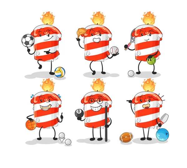 Birthday Candle Sport Set Character Cartoon Mascot Vector — Stock Vector